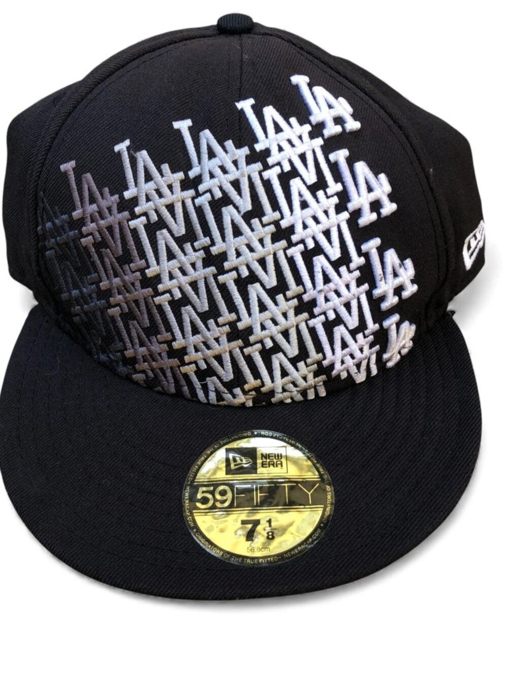 VTG Y2K Los Angeles Dodgers Fitted Hat Men's 7 1/8 Multi Logo Embroidered Black